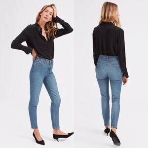 Everlane Ankle Jeans High Waist Medium Blue Wash Stretch Denim Relaxed Size 27